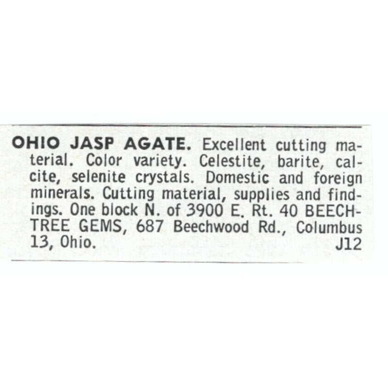 Ohio Jasp Agate Beechtree Gems Columbus OH 1964 Magazine Ad AB6-LJS1