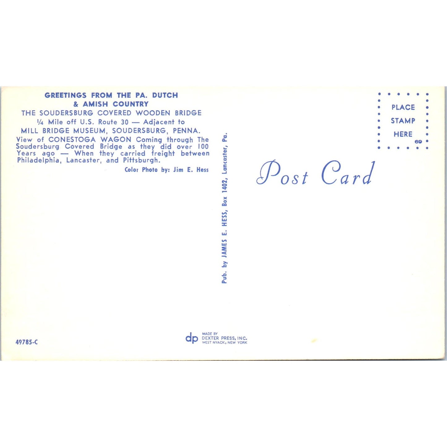 Soudersburg Covered Wooden Bridge PA Vintage Covered Bridge Postcard PD6