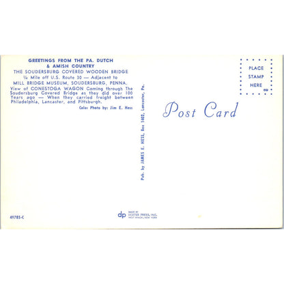 Soudersburg Covered Wooden Bridge PA Vintage Covered Bridge Postcard PD6