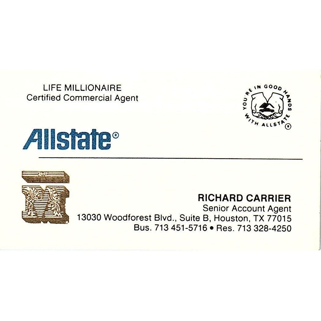 Richard Carrier Allstate Ins Houston TX Vintage Business Card SE3-B16