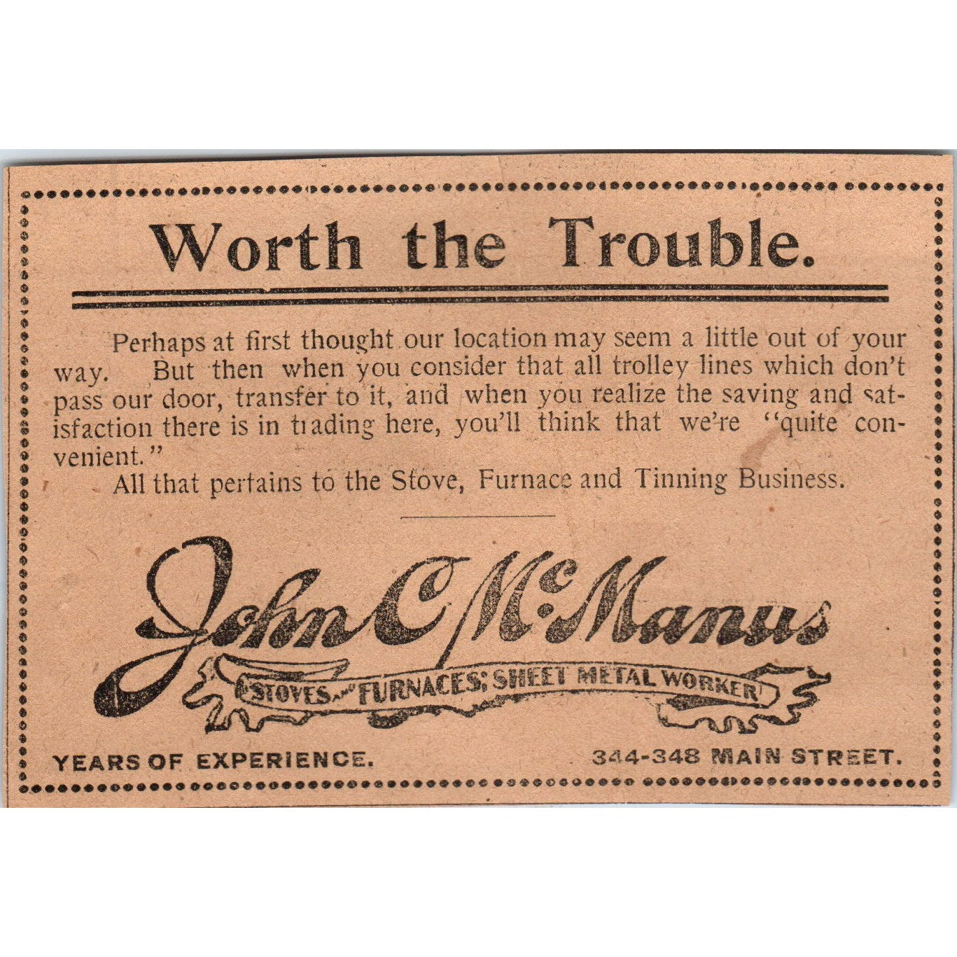 John C. McManus Stoves Furnaces Sheet Metal Hartford 1901 Newspaper Ad AD8-H2