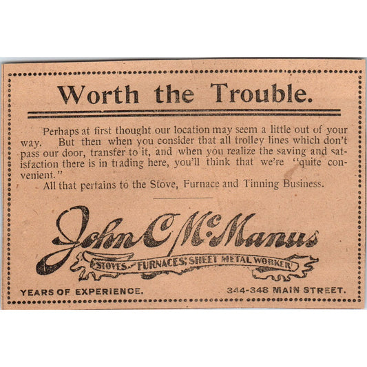 John C. McManus Stoves Furnaces Sheet Metal Hartford 1901 Newspaper Ad AD8-H2