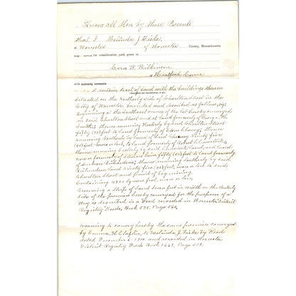 1919 Warranty Deed Melinda J. Fiske to Cora M. Wilkinson Worcester MA AF7-E6