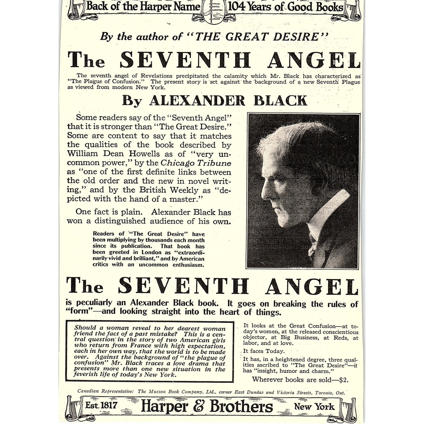 The Seventh Angel Alexander Black c1920 Ad AF8-9