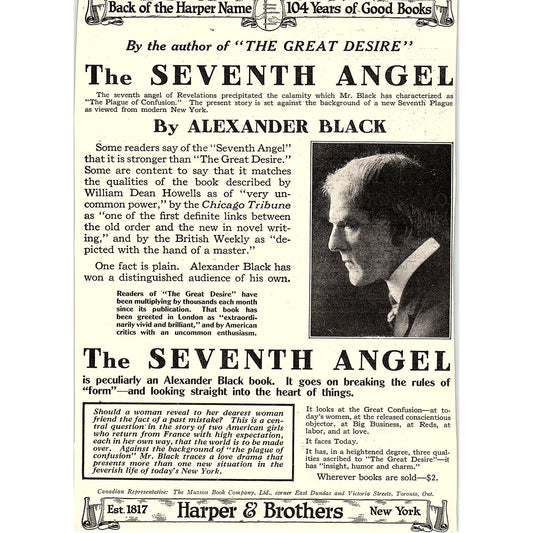 The Seventh Angel Alexander Black c1920 Ad AF8-9
