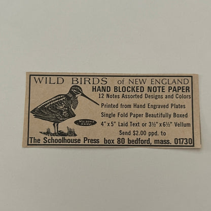 The Schoolhouse Press Wild Birds Bedford MA 1971 Magazine Ad SAG4-S18