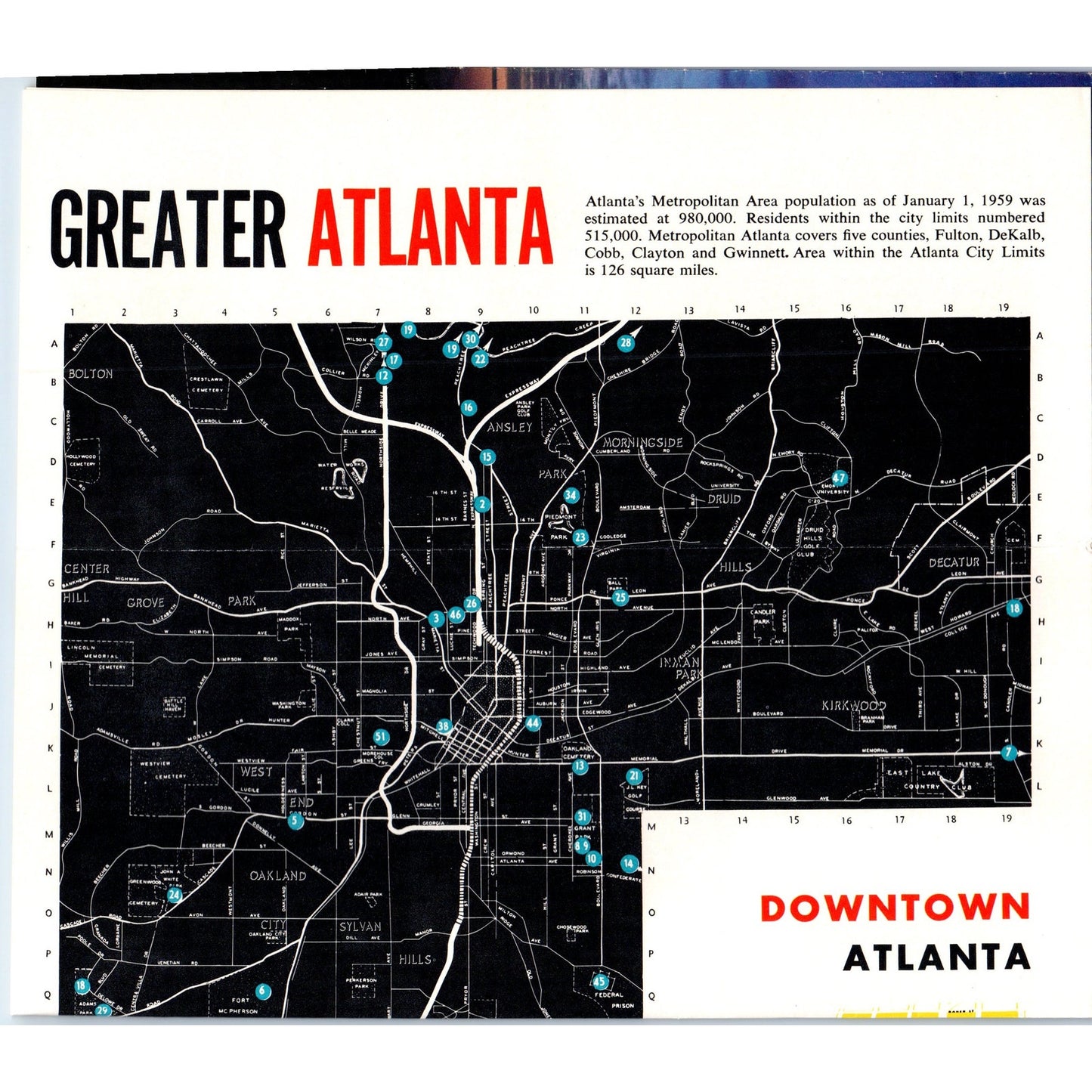 1950s Atlanta Georgia Welcome Pamphlet Fold Out Map and Travel Brochure TJ5-TB