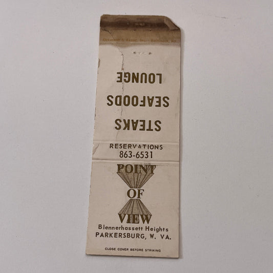 Point of View Blennerhassett Heights Parkersburg WV Vintage Matchbook TB6-MB1-15