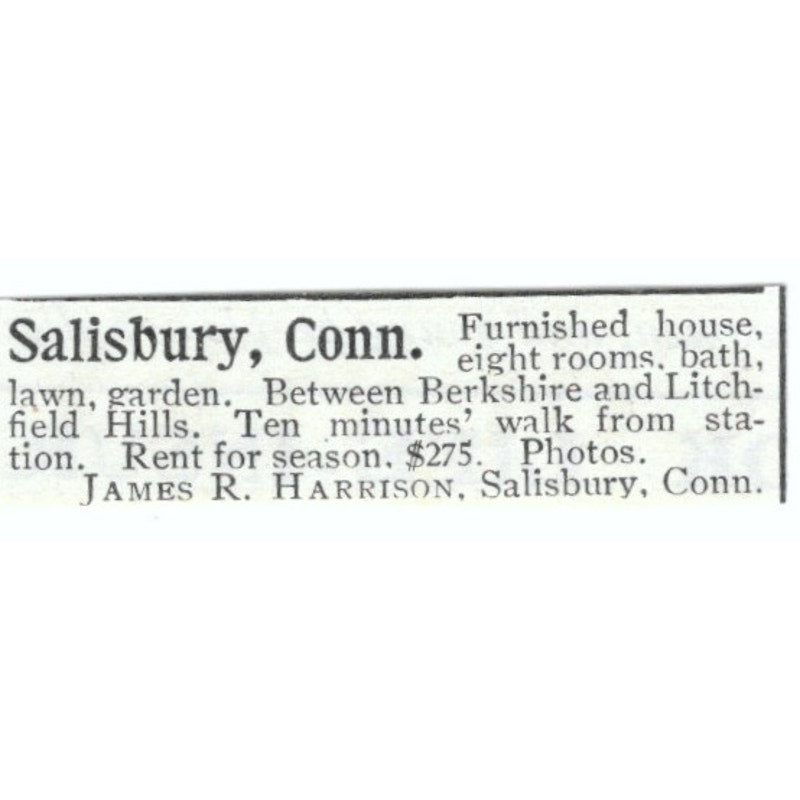 Salisbury CT House James R. Harrison 1903 Magazine Ad AF7-SS2