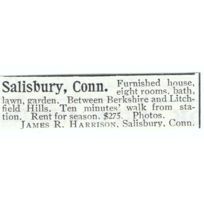 Salisbury CT House James R. Harrison 1903 Magazine Ad AF7-SS2