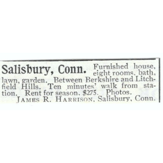 Salisbury CT House James R. Harrison 1903 Magazine Ad AF7-SS2