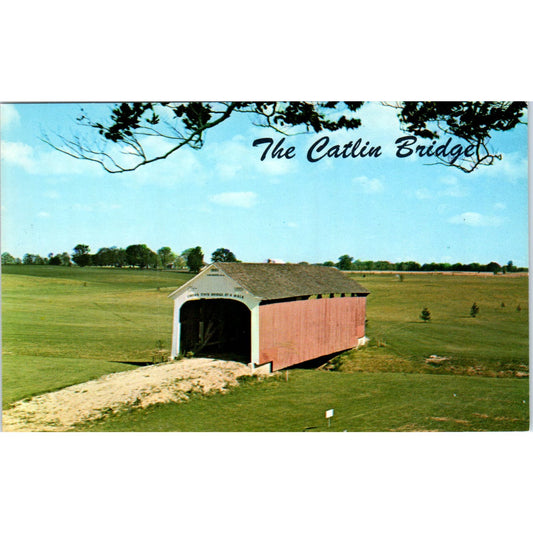 Catlin Bridge Sunderland Creek Indiana Vintage Covered Bridge Postcard PC16