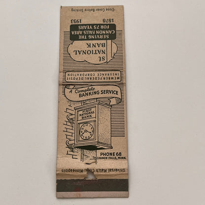 1st National Bank Cannon Falls Minnesota Vintage Matchbook TB6-MB2-15