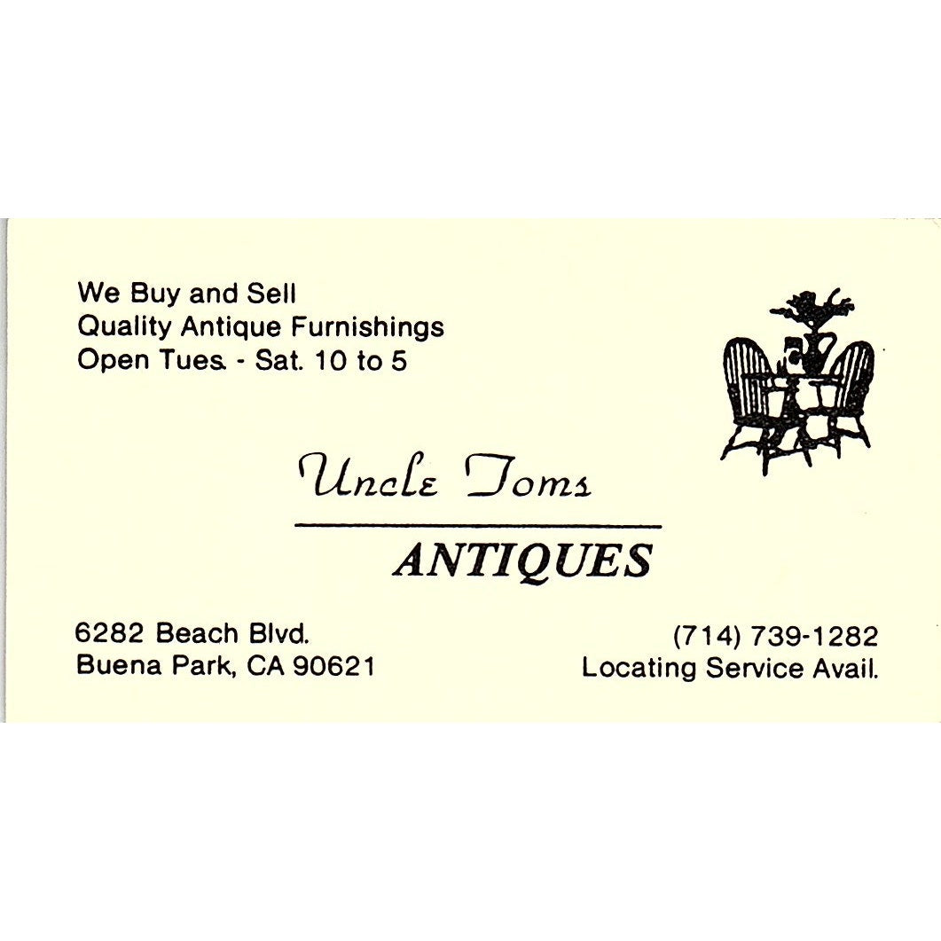 Uncle Toms Antiques Buena Park CA Vintage Business Card SE3-B16