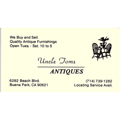 Uncle Toms Antiques Buena Park CA Vintage Business Card SE3-B16