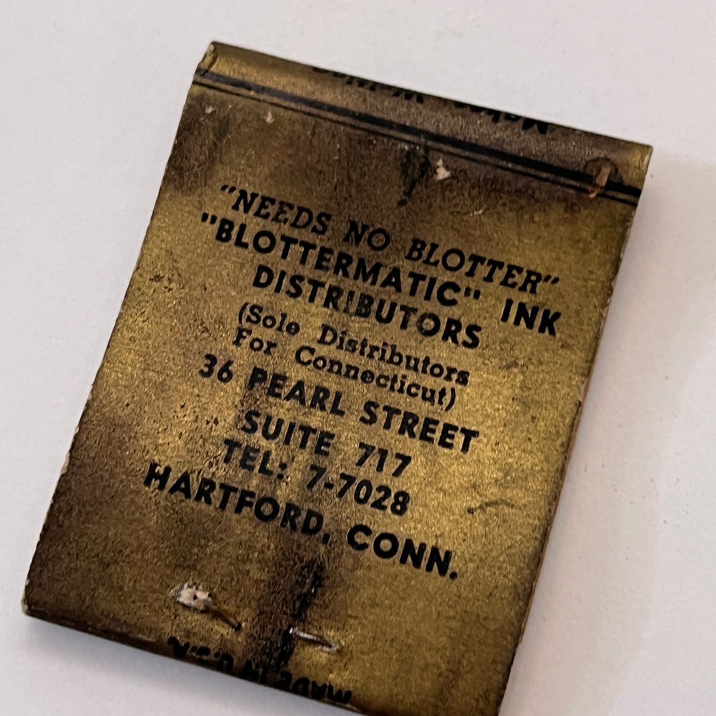 Blottermatic Ink Distributors 36 Pearl Street Hartford Matchbook Cover TB8-MB3-9