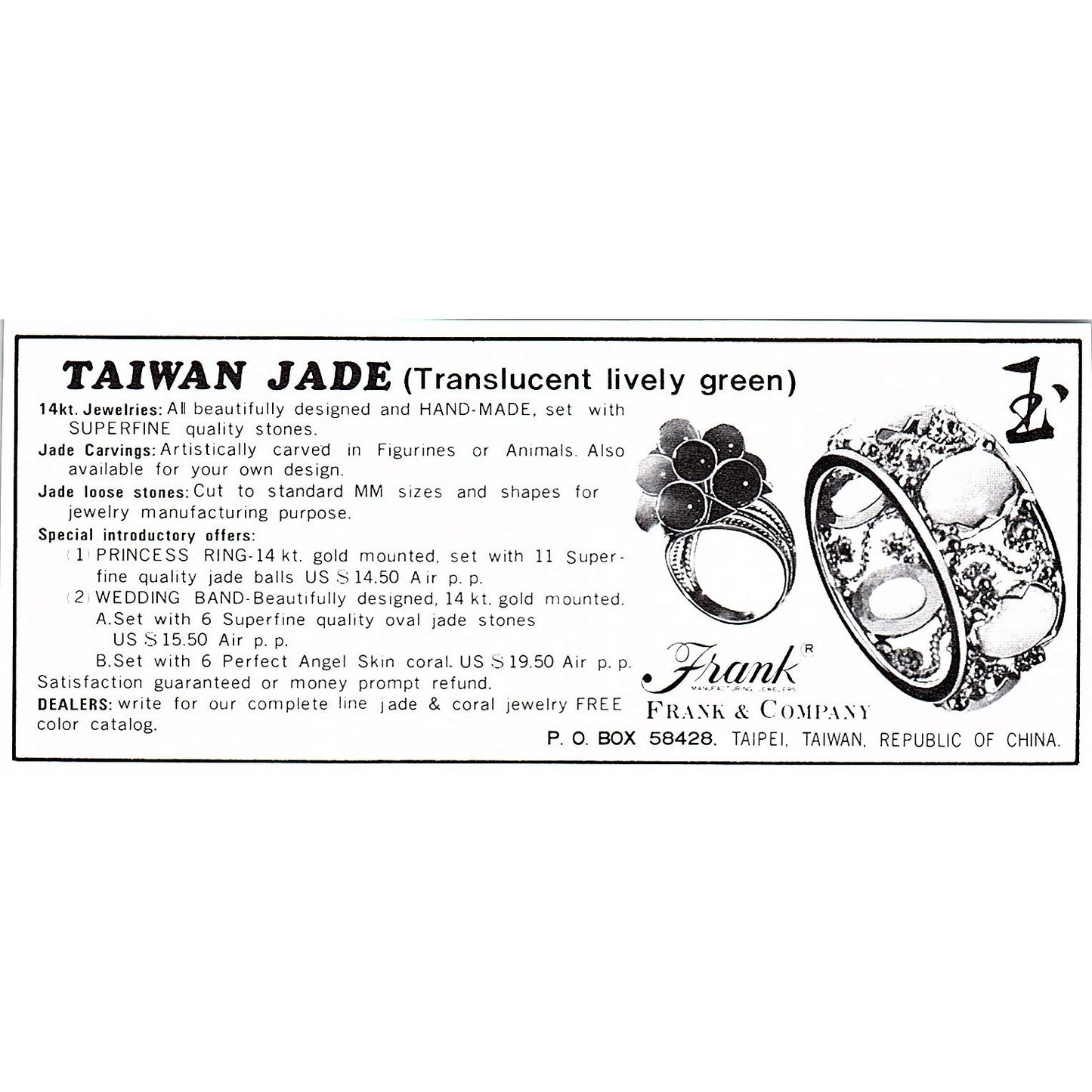 Frank & Company Taiwan Jade Taipei Taiwan 1972 Ad AF8-M4