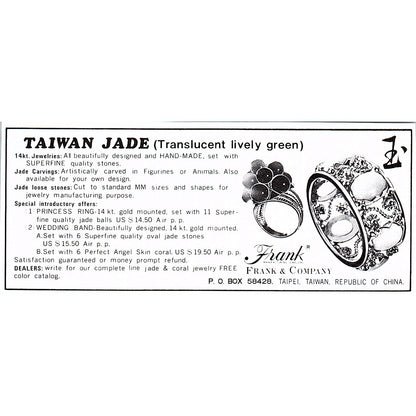 Frank & Company Taiwan Jade Taipei Taiwan 1972 Ad AF8-M4