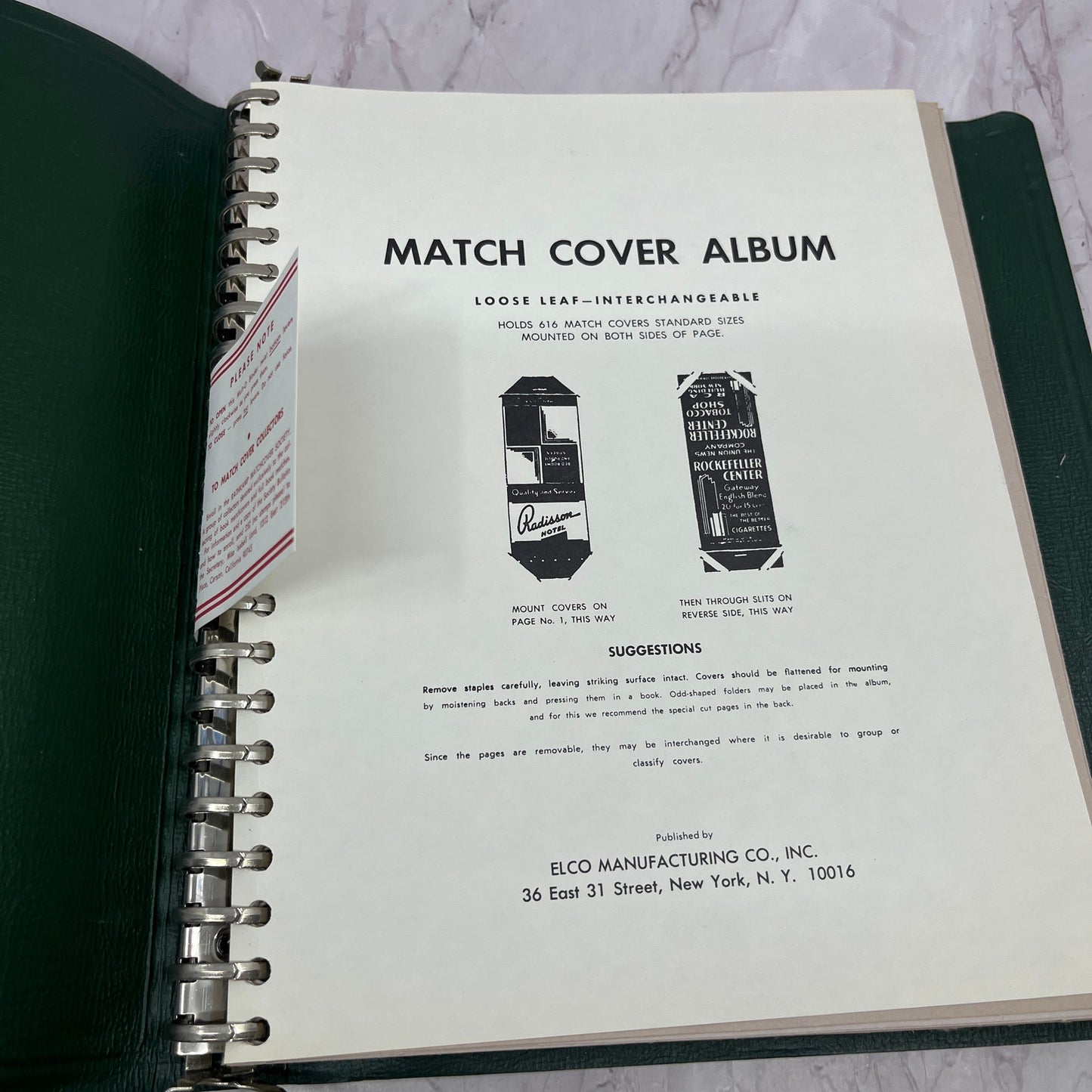 Vintage Elko Mfg Co NEW Match Cover Album Green matchcover matchbook TE2