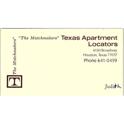 Texas Apartment Locators Judith Houston TX Vintage Business Card SE3-B15