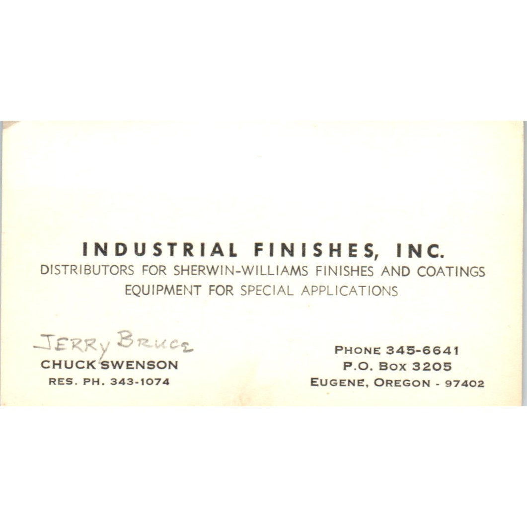 Industrial Finishes Jerry Bruce Chuck Swenson Eugene OR Business Card SD8-B14