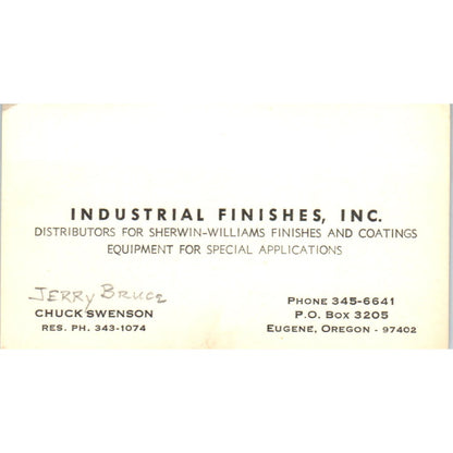 Industrial Finishes Jerry Bruce Chuck Swenson Eugene OR Business Card SD8-B14