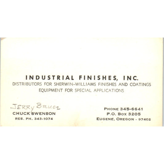 Industrial Finishes Jerry Bruce Chuck Swenson Eugene OR Business Card SD8-B14