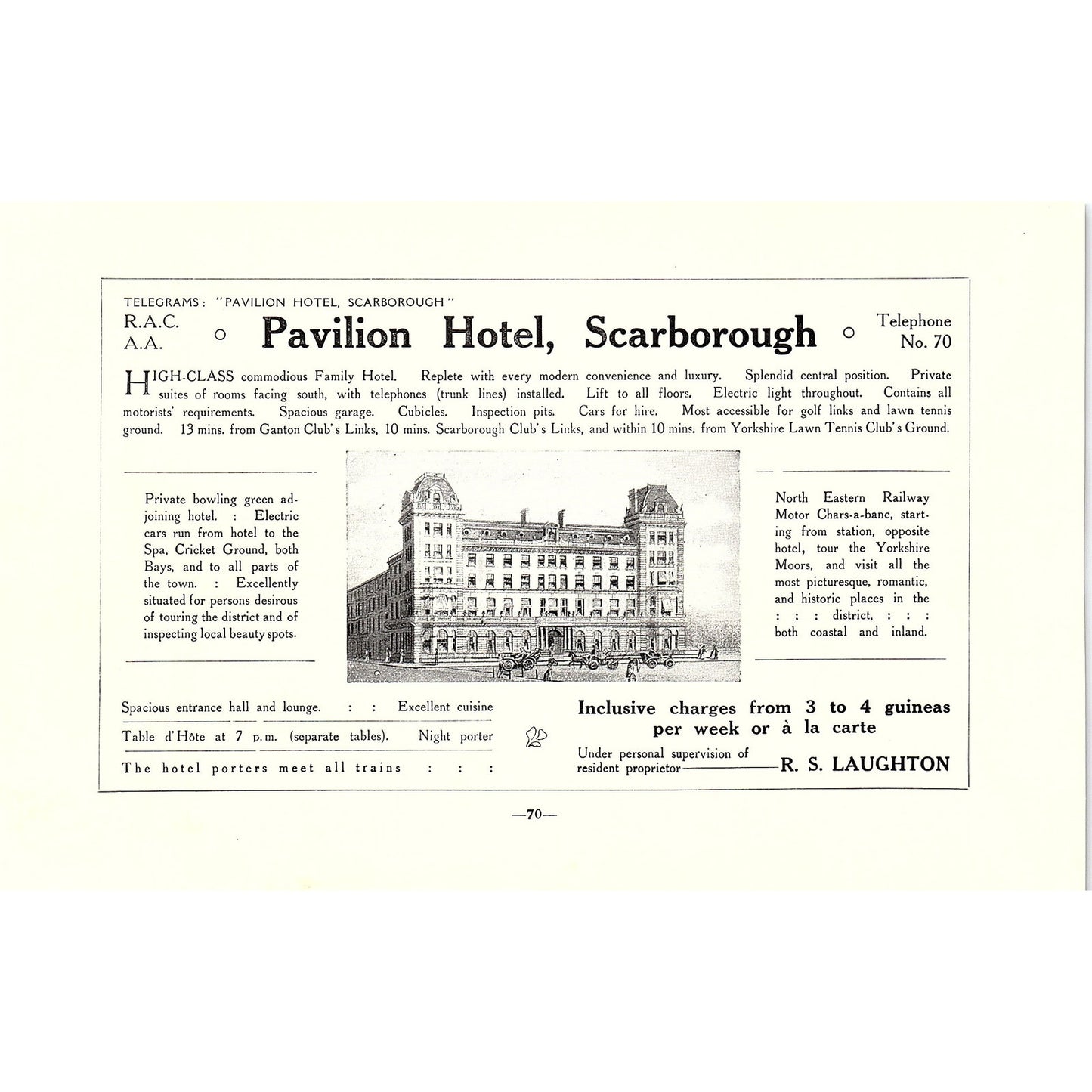 Prince of Wales Hotel H. Furniss, Pavilion Hotel Scarborough c1910 Ad AF3-9