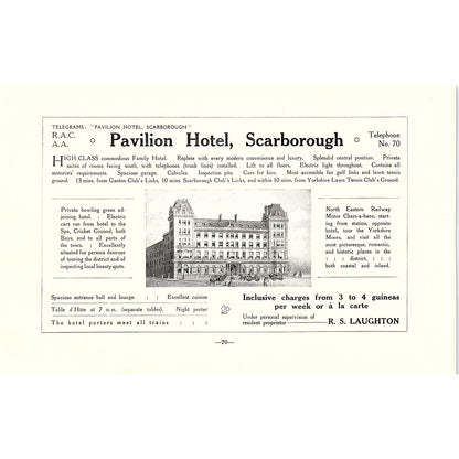Prince of Wales Hotel H. Furniss, Pavilion Hotel Scarborough c1910 Ad AF3-9