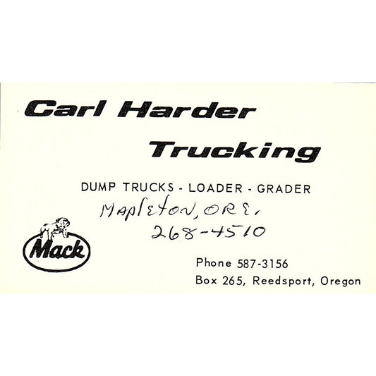 Carl Harder Trucking Reedsport Oregon Vintage Business Card SB4-B5