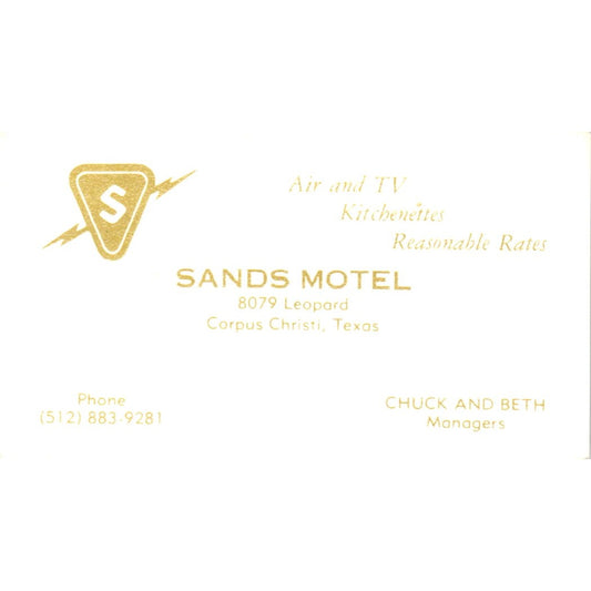 Sands Motel Chuck & Beth Corpus Christi TX Vintage Business Card SD8-B22