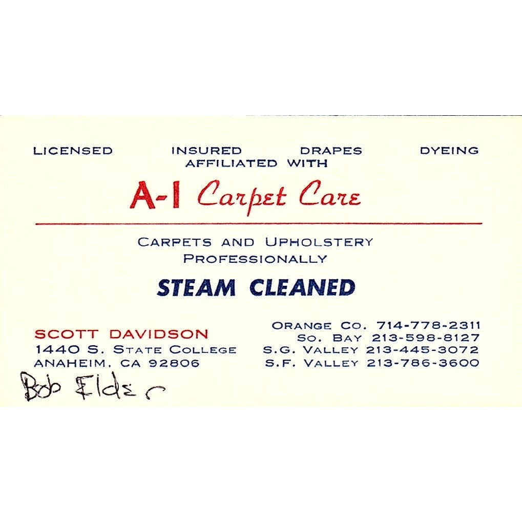 A-1 Carpet Care Scott Davidson State College Anaheim CA Business Card SF3-B6