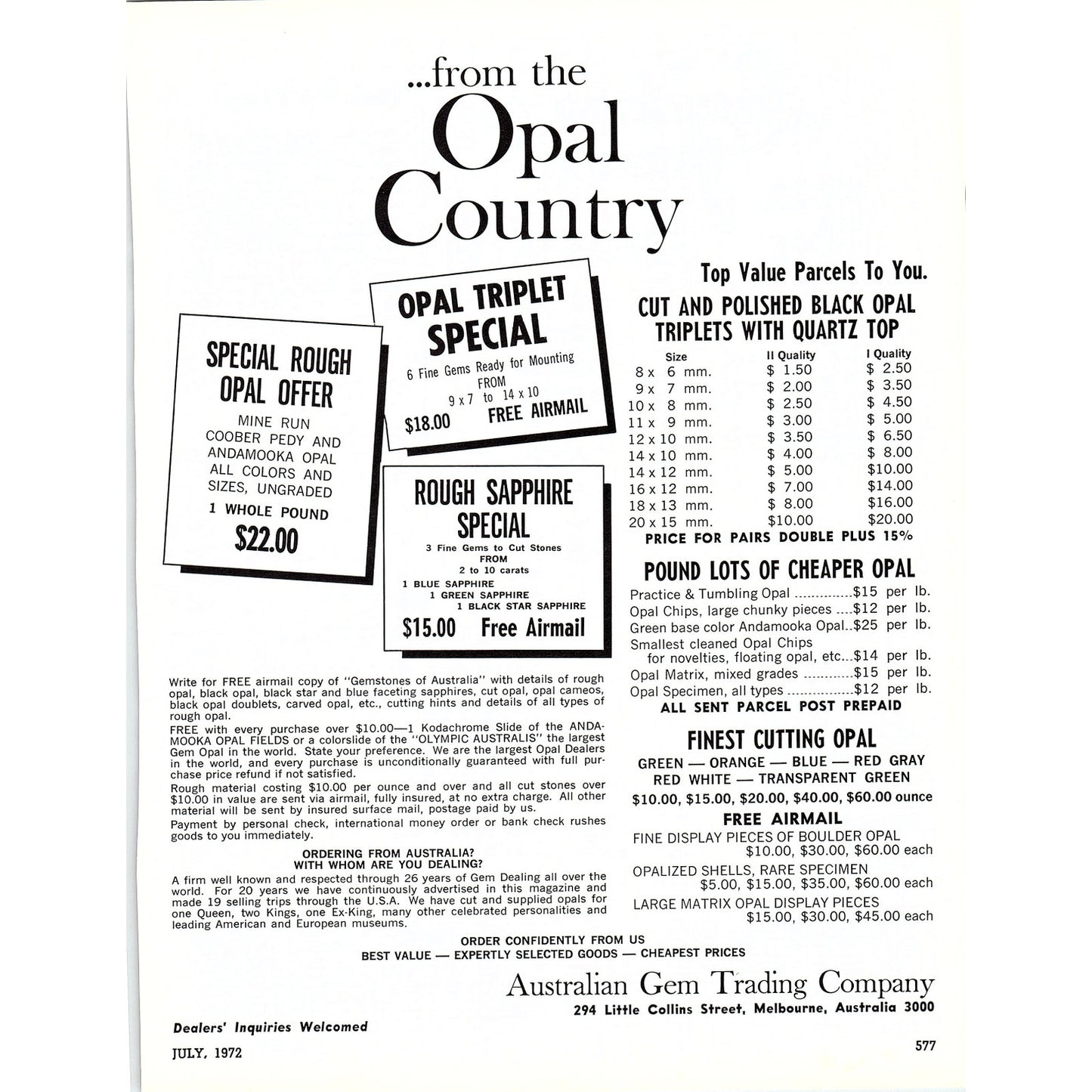 Australian Gem Trading Company Melbourne Australia 1972 Ad AF8-3