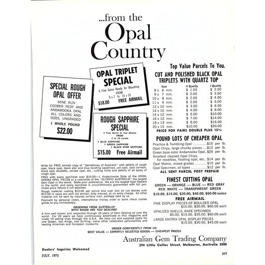 Australian Gem Trading Company Melbourne Australia 1972 Ad AF8-3