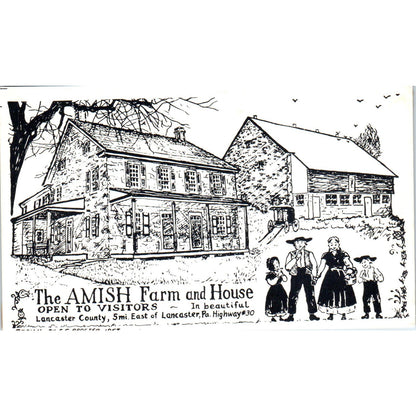 Lancaster Amish Farm & House Illustrated Pennsylvania Dutch Country Postcard PD5