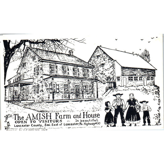 Lancaster Amish Farm & House Illustrated Pennsylvania Dutch Country Postcard PD5