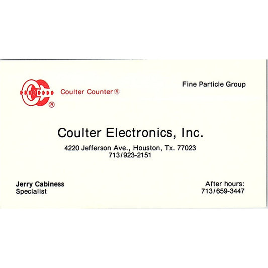 Coulter Electronics Jerry Cabiness Houston Texas Vintage Business Card SF3-B7
