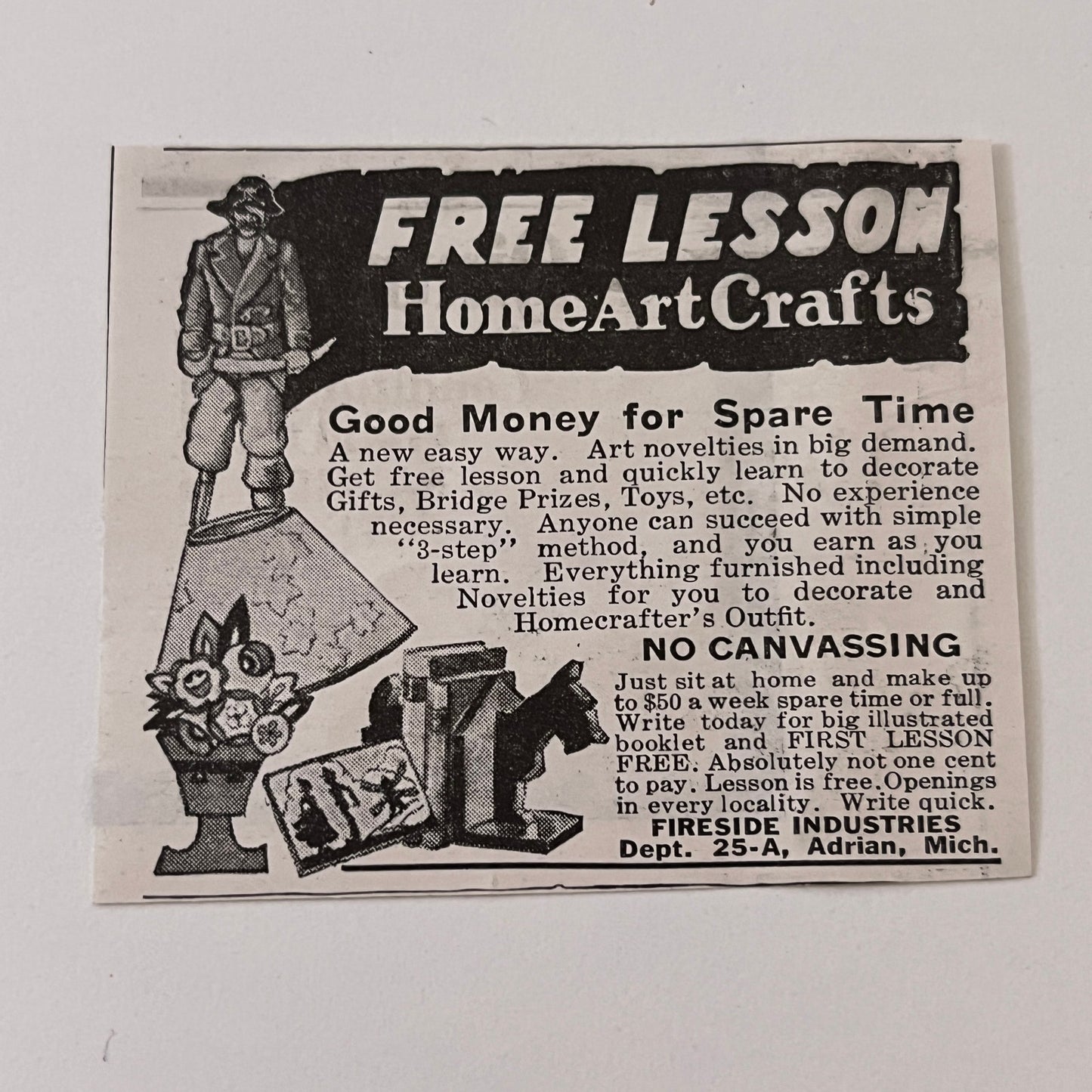 Fireside Industries Free Lesson Home Art Crafts Adrian MI 1936 Ad SAG4-M4