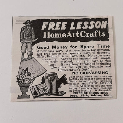 Fireside Industries Free Lesson Home Art Crafts Adrian MI 1936 Ad SAG4-M4