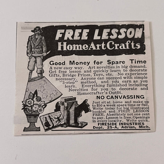 Fireside Industries Free Lesson Home Art Crafts Adrian MI 1936 Ad SAG4-M4