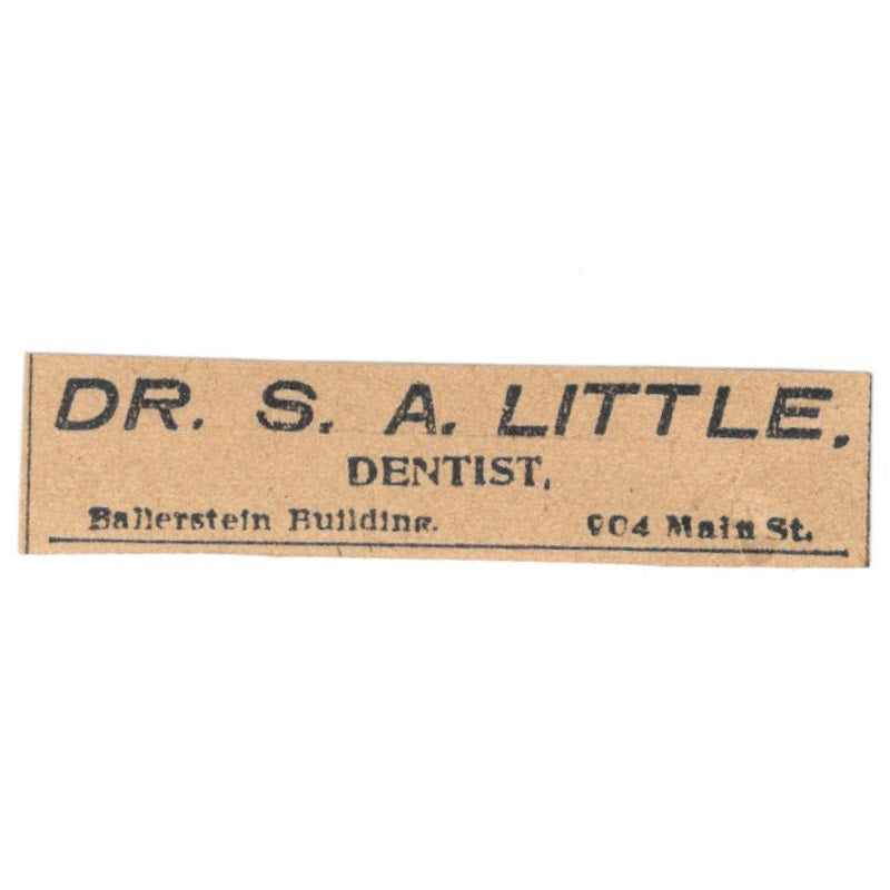 Dr. S.A. Little Dentist Ballerstein Building Hartford 1901 Newspaper Ad AD8-HS8