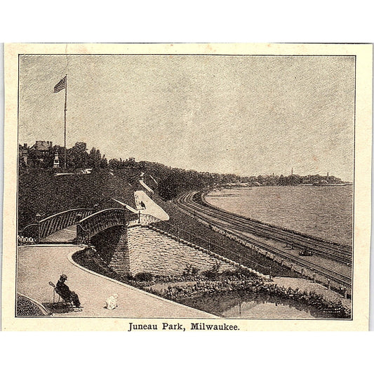 Juneau Park in Milwaukee WI 3x4" 1901 Engraving AF6-M16