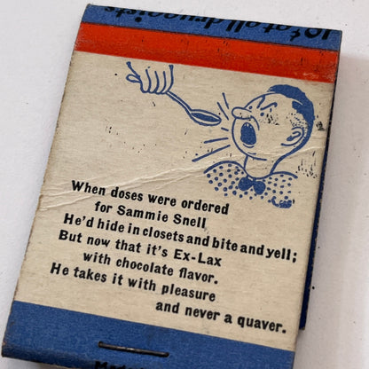 Ex-Lax Chocolate Laxative Sammie Snell Vintage Matchbook Cover TB8-MB2-10