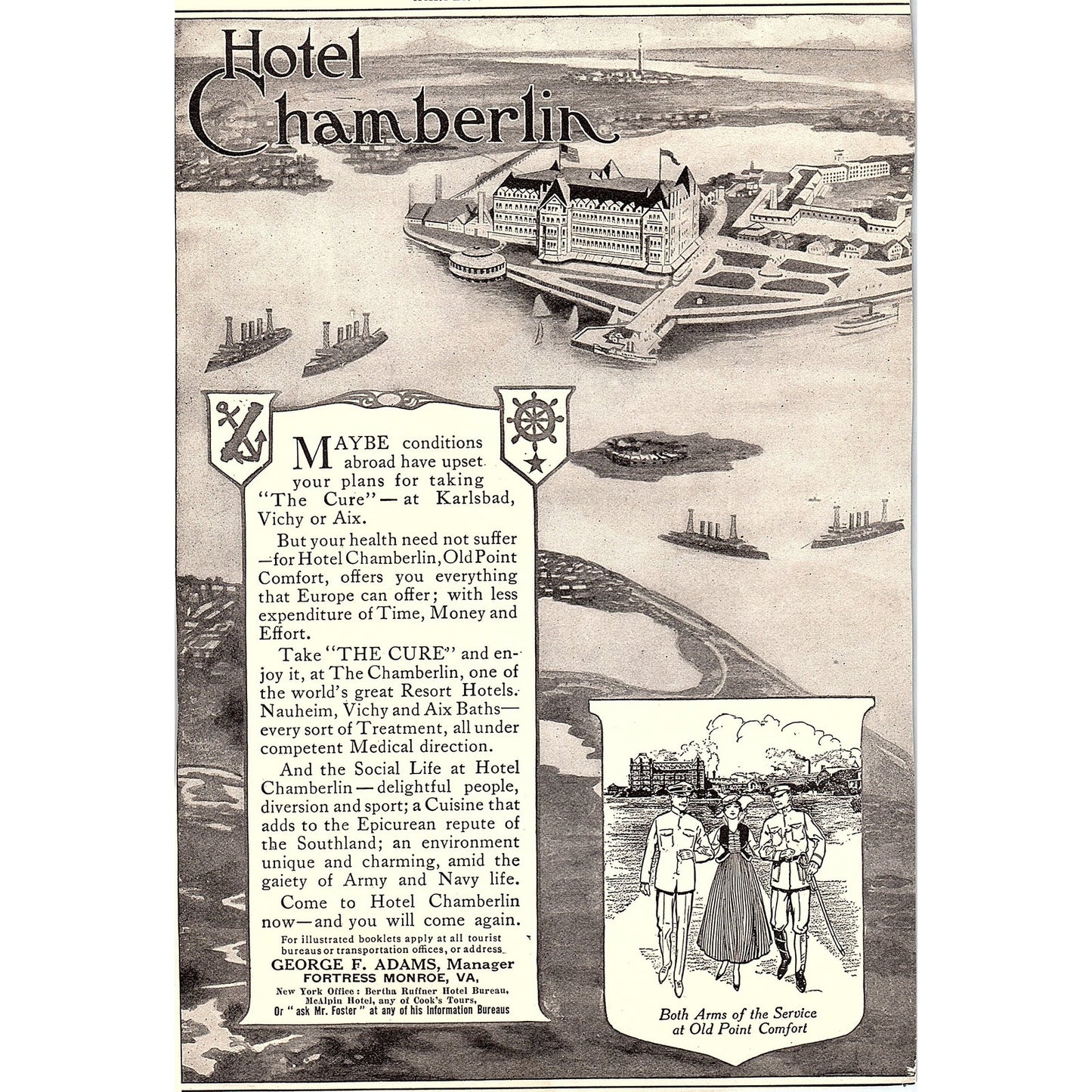 Hotel Chamberlin George F. Adams Fortress Monroe VA c1920 Ad AF8-8