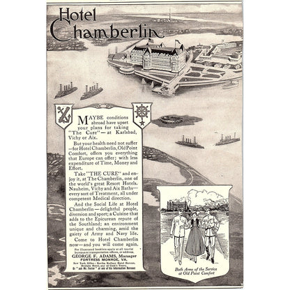 Hotel Chamberlin George F. Adams Fortress Monroe VA c1920 Ad AF8-8