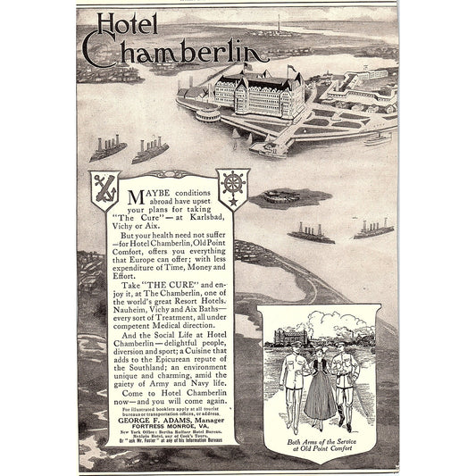 Hotel Chamberlin George F. Adams Fortress Monroe VA c1920 Ad AF8-8