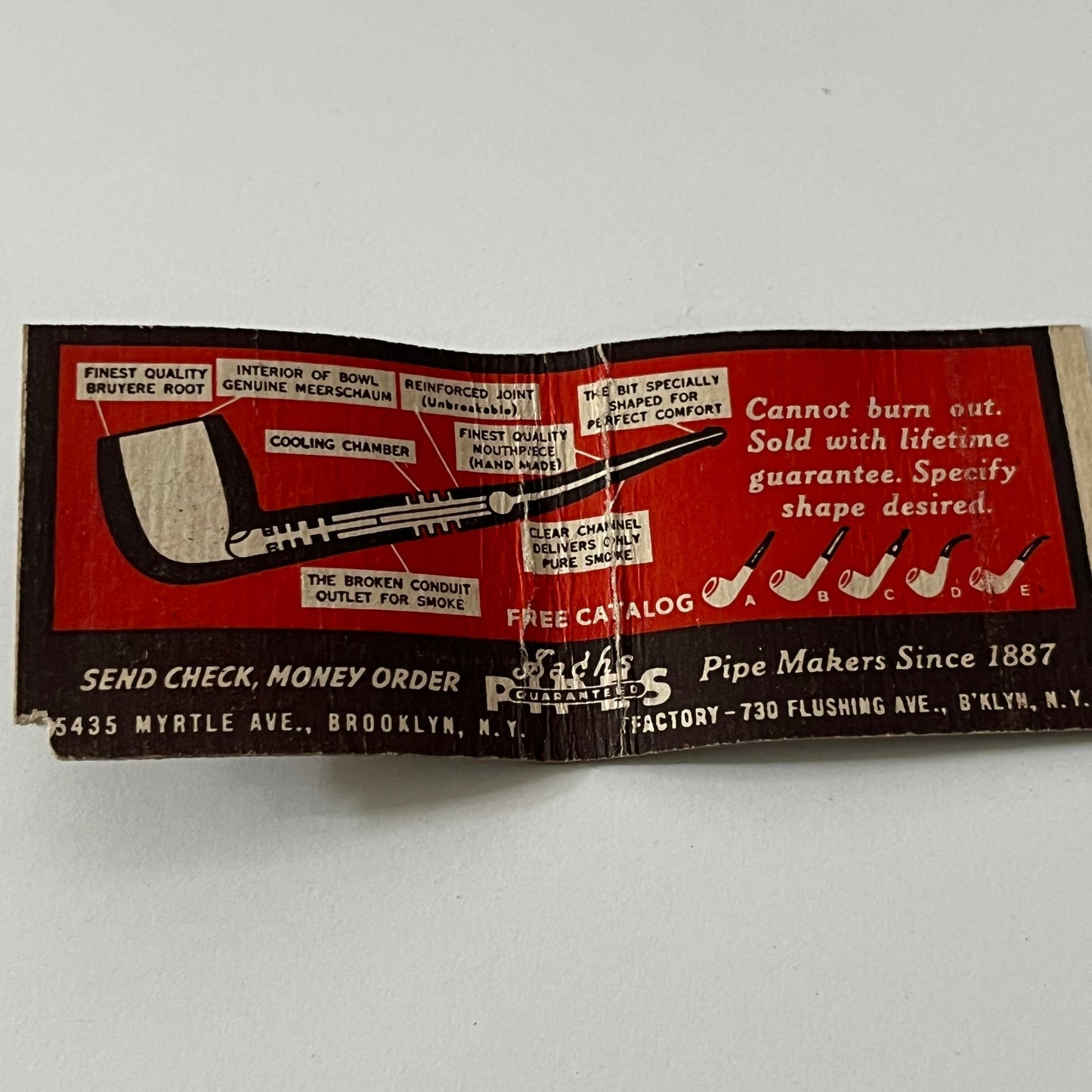Sachs Pipes Genuine Meerschaums Vintage Matchbook Cover TB6-MB1-12