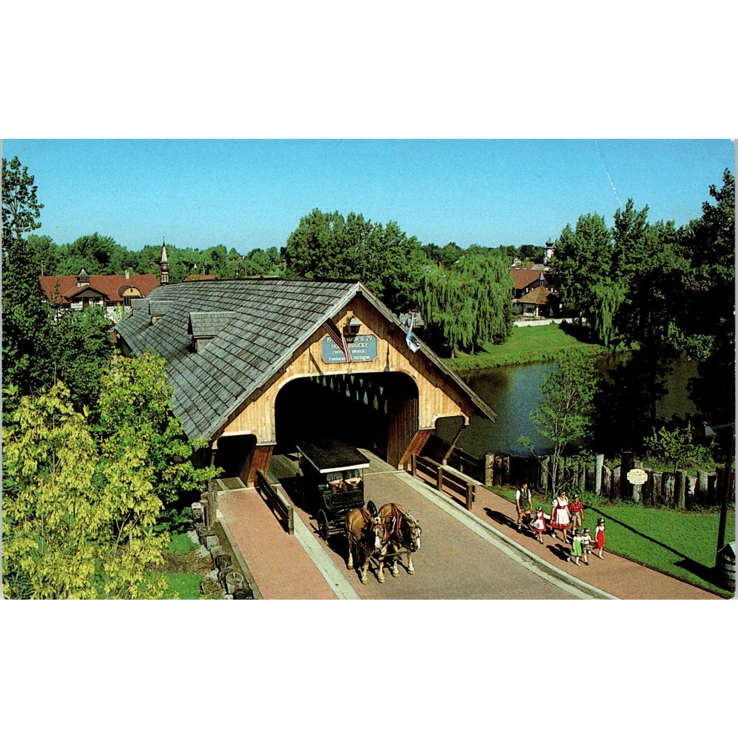 Zehnder's Holz-Brucke Bridge Frankenmuth MI Covered Bridge Postcard PB11