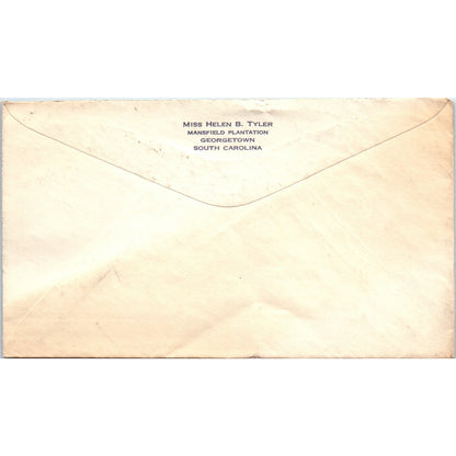 1941 Helen B. Tyler Mansfield Plantation Georgetown SC Postal Cover TG7-PC3