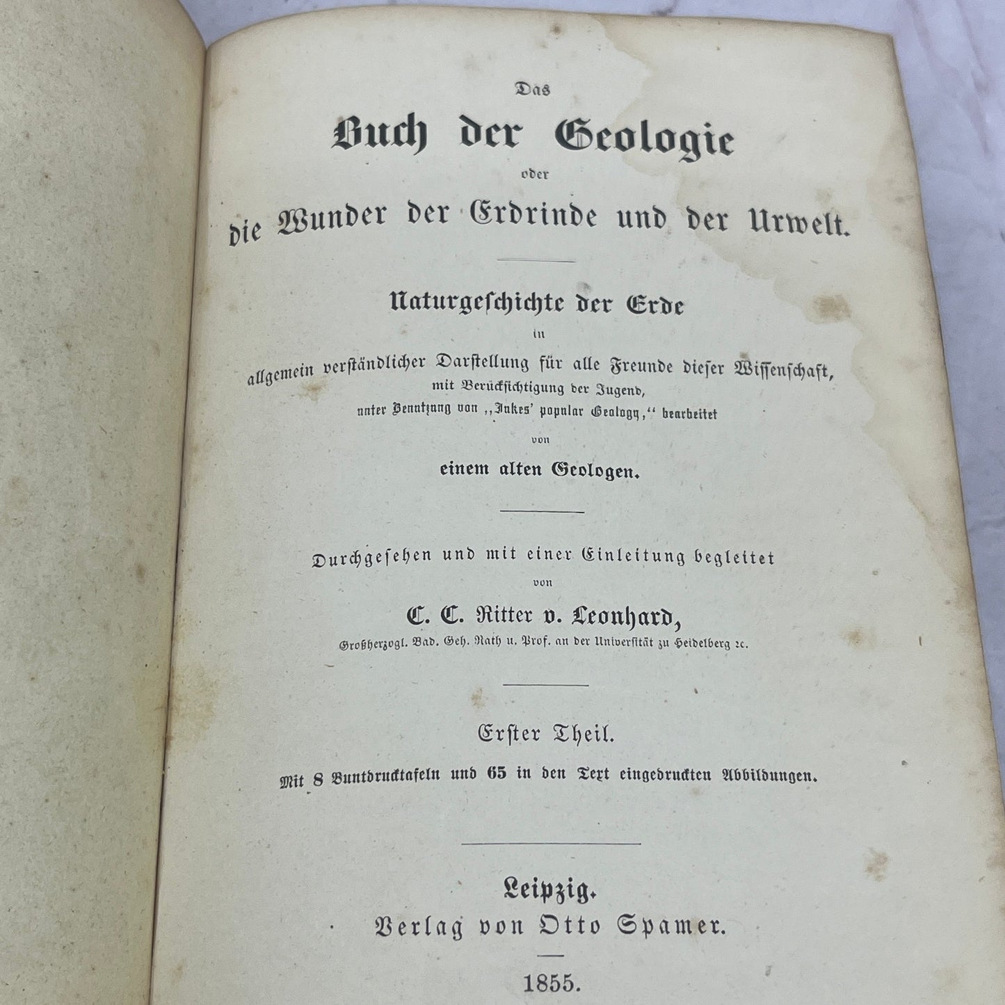 1855 Buch Der Geologie C.C. Ritter Von Leonhard German Geology Book TE5-OB